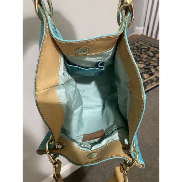 Turquoise leather Maurizio Taiuti bucket handbag Gold hardware - Picture 4 of 16
